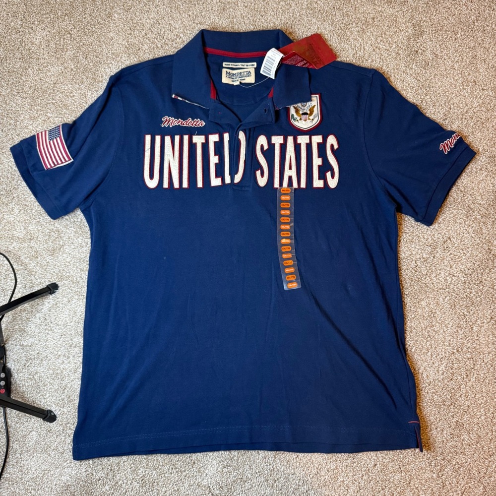 Mondetta Polo Shirt Men XXL Navy Blue United States USA Flag Y2K Pique Knit